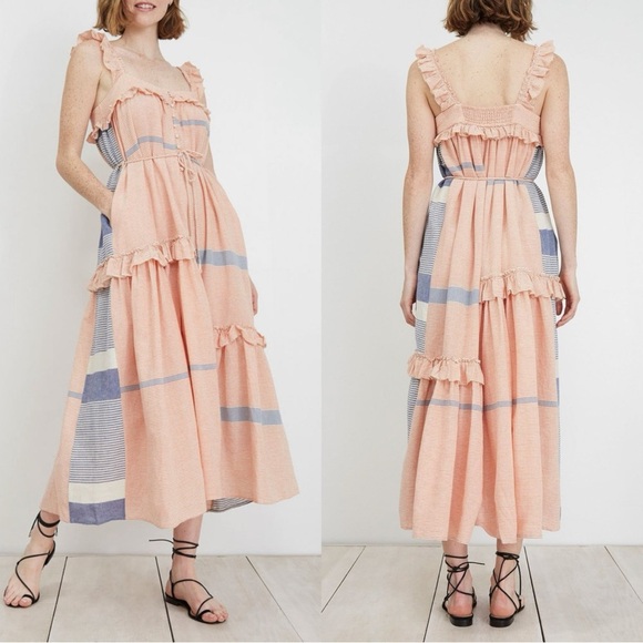 APIECE APART Lypie Ruffle Tank Dress - Cote Stripe Red - Picture 1 of 10